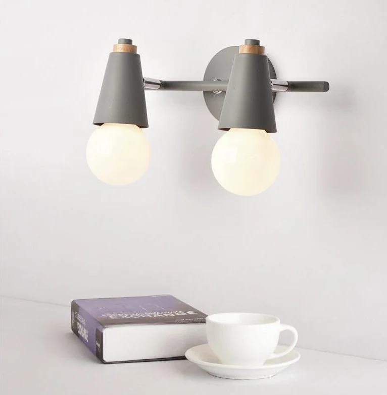 Wandlamp Metaal Hout 2 of 3 Lichts E27 Gekleurd Modern Slaapkamer Woonkamer | Sansoti
