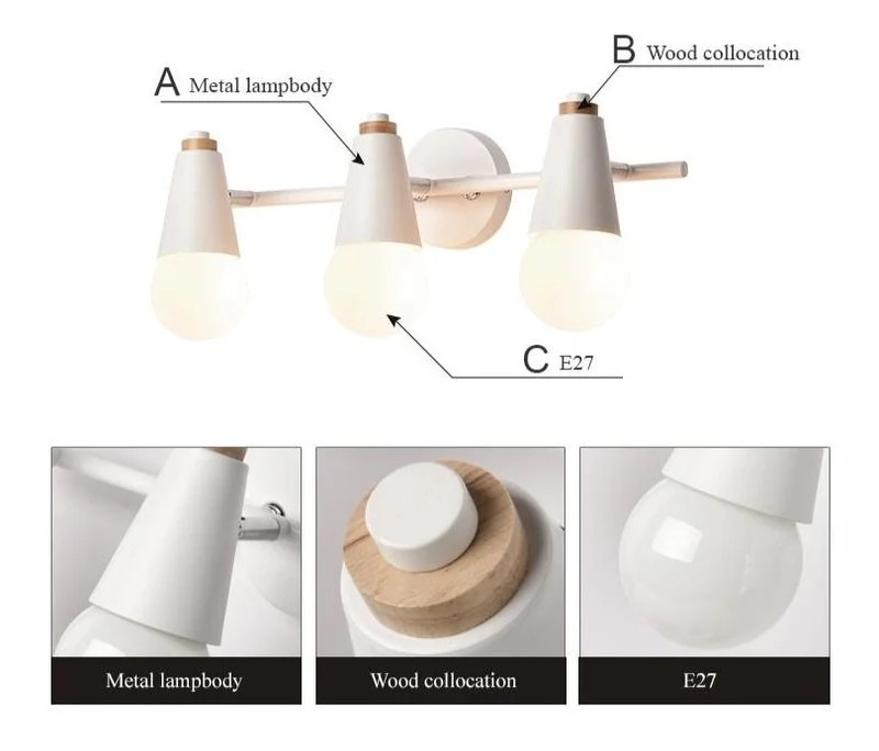 Wandlamp Metaal Hout 2 of 3 Lichts E27 Gekleurd Modern Slaapkamer Woonkamer | Sansoti