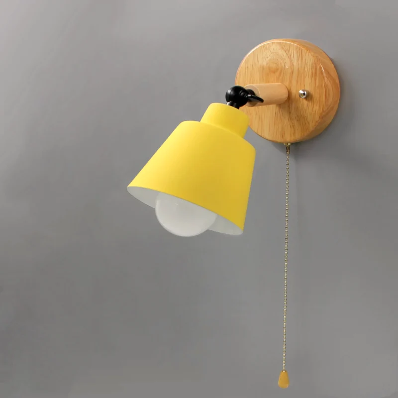 Wandlamp Hout Metaal Trekschakelaar Draaibaar E27 Mid-Century Slaapkamer Woonkamer | Sansoti