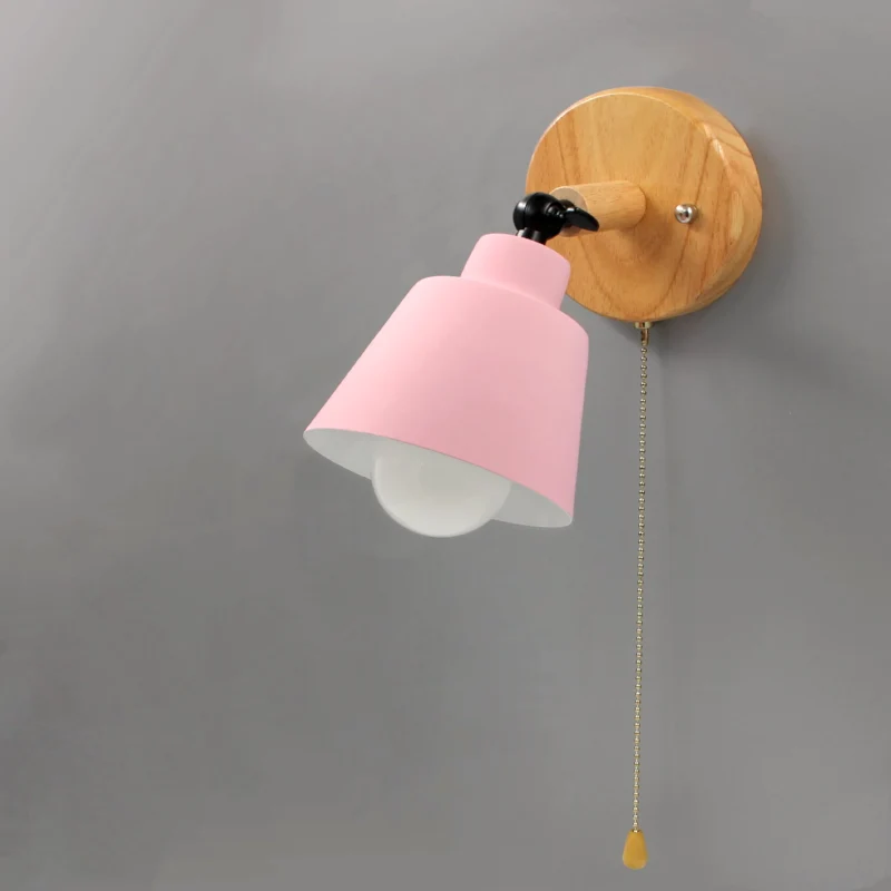 Wandlamp Hout Metaal Trekschakelaar Draaibaar E27 Mid-Century Slaapkamer Woonkamer | Sansoti