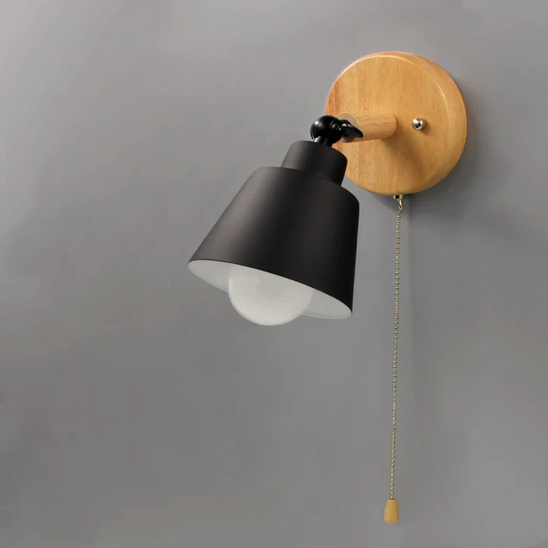 Wandlamp Hout Metaal Trekschakelaar Draaibaar E27 Mid-Century Slaapkamer Woonkamer | Sansoti