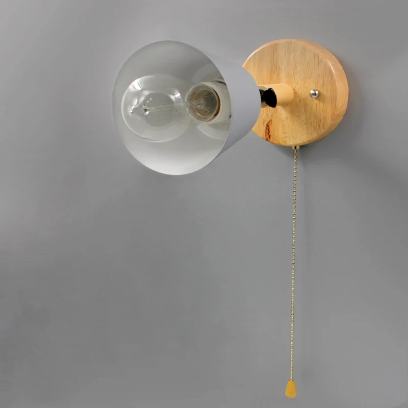Wandlamp Hout Metaal Trekschakelaar Draaibaar E27 Mid-Century Slaapkamer Woonkamer | Sansoti