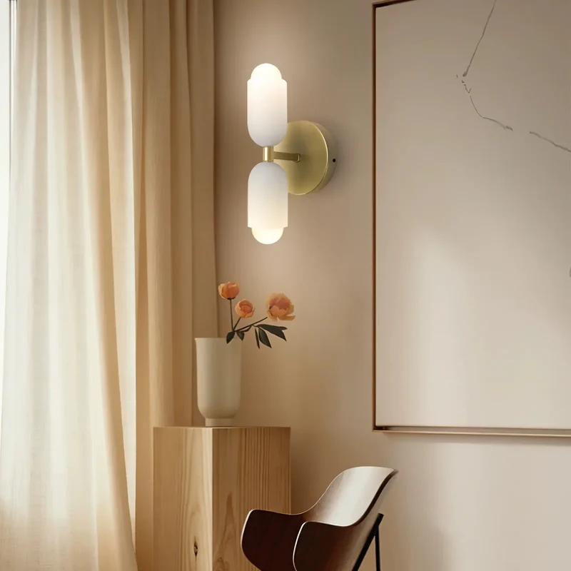 Wandlamp Dubbel Retro Frans Glas E14 Goud Slaapkamer Gang Badkamer Woonkamer Vintage | Sansoti
