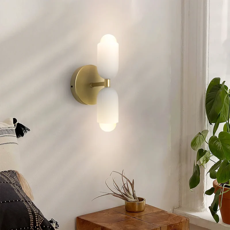 Wandlamp Dubbel Retro Frans Glas E14 Goud Slaapkamer Gang Badkamer Woonkamer Vintage | Sansoti