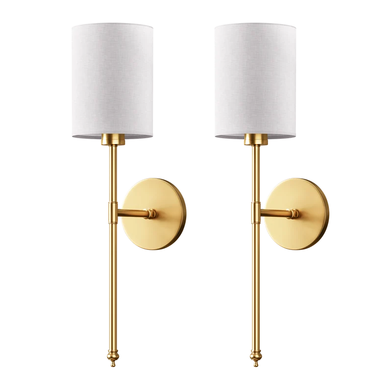 Wandlamp Goud Witte Cilinderkap Set 2 Draadloos Afstandsbediening Dimbaar RGB Slaapkamer | Sansoti
