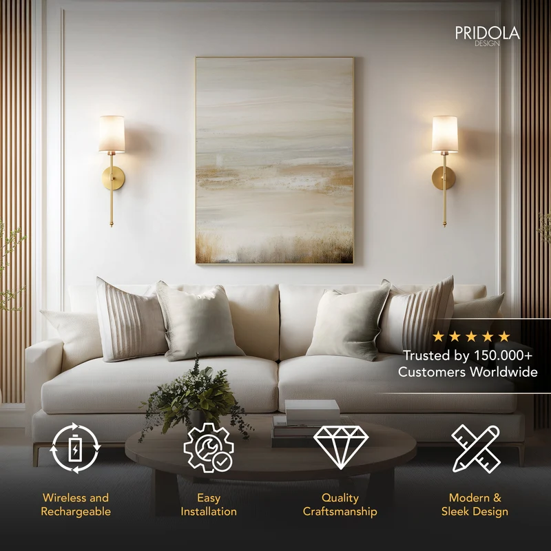 Wandlamp Goud Witte Cilinderkap Set 2 Draadloos Afstandsbediening Dimbaar RGB Slaapkamer | Sansoti