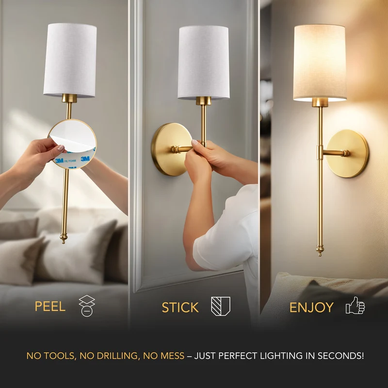 Wandlamp Goud Witte Cilinderkap Set 2 Draadloos Afstandsbediening Dimbaar RGB Slaapkamer | Sansoti