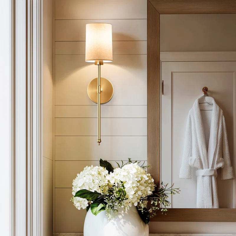 Wandlamp Goud Witte Cilinderkap Set 2 Draadloos Afstandsbediening Dimbaar RGB Slaapkamer | Sansoti
