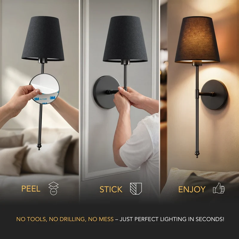 Wandlamp Goud Zwarte Kap Set 2 Draadloos Afstandsbediening Dimbaar RGB Slaapkamer Woonkamer | Sansoti