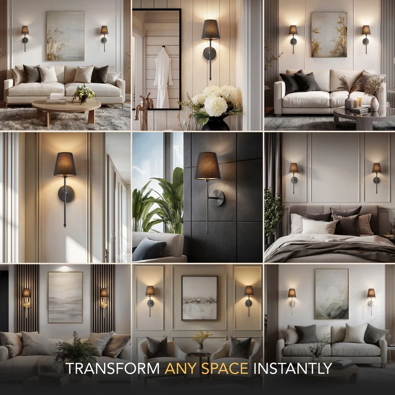 Wandlamp Goud Zwarte Kap Set 2 Draadloos Afstandsbediening Dimbaar RGB Slaapkamer Woonkamer | Sansoti