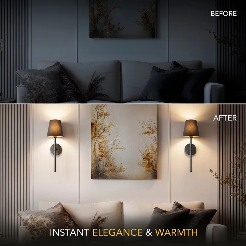 Wandlamp Goud Zwarte Kap Set 2 Draadloos Afstandsbediening Dimbaar RGB Slaapkamer Woonkamer | Sansoti