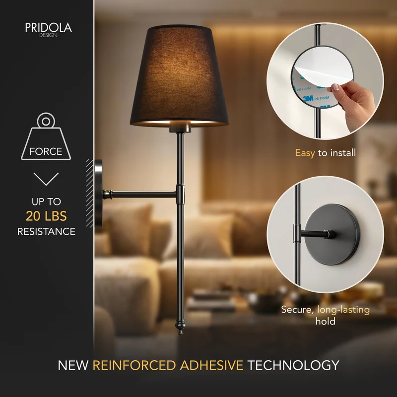 Wandlamp Goud Zwarte Kap Set 2 Draadloos Afstandsbediening Dimbaar RGB Slaapkamer Woonkamer | Sansoti