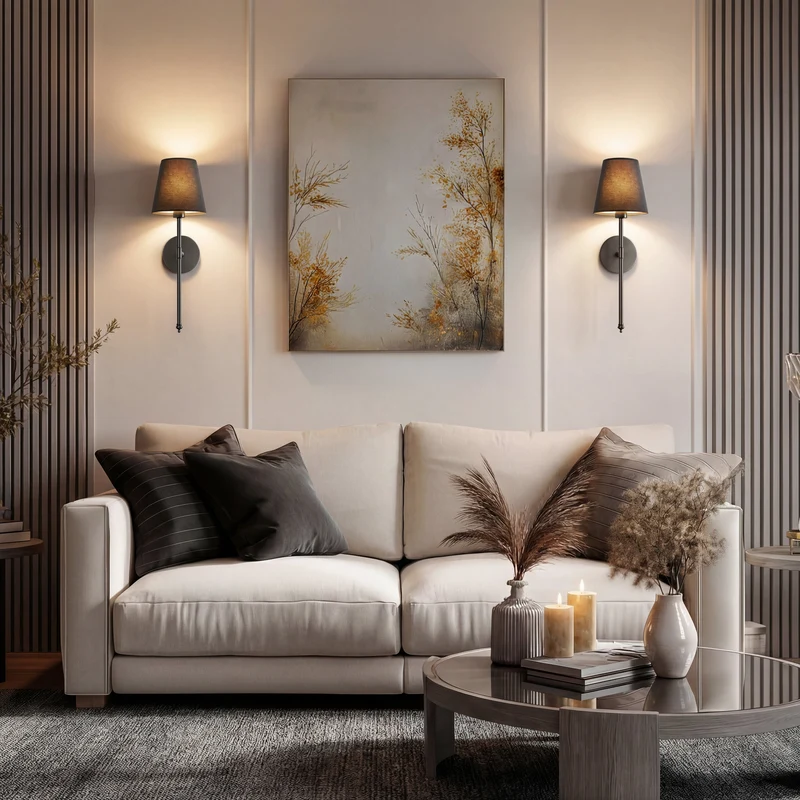 Wandlamp Goud Zwarte Kap Set 2 Draadloos Afstandsbediening Dimbaar RGB Slaapkamer Woonkamer | Sansoti