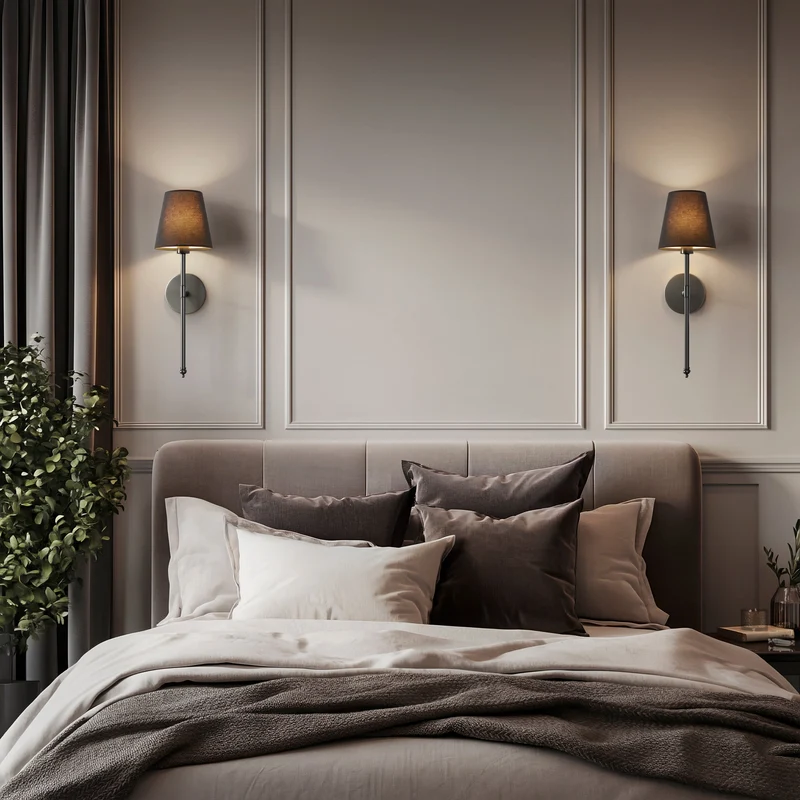 Wandlamp Goud Zwarte Kap Set 2 Draadloos Afstandsbediening Dimbaar RGB Slaapkamer Woonkamer | Sansoti