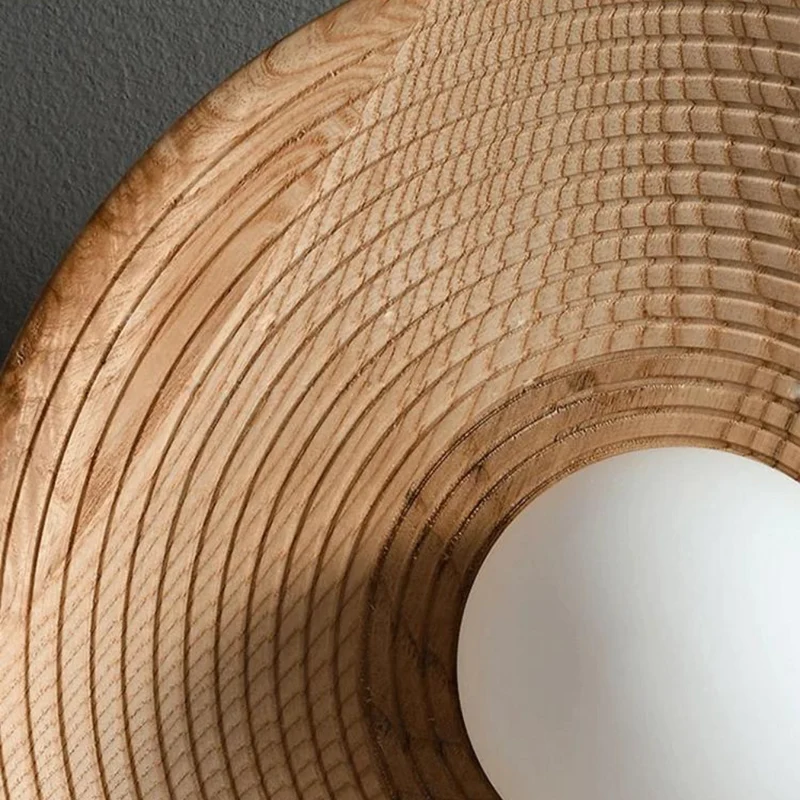 Japandi Wandlamp Hout Glas Rond Retro Vintage 27cm Woonkamer Slaapkamer Hal | Sansoti