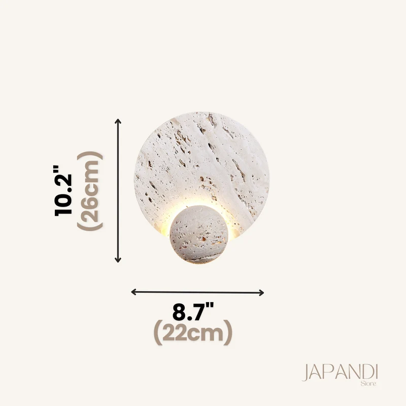 Japandi Wandlamp Travertijn Rond Eclipse Bol Warm Licht Slaapkamer Woonkamer Natuursteen | Sansoti