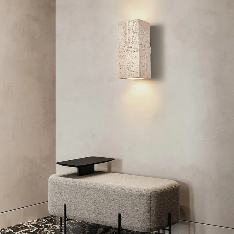 Japandi Wandlamp Travertijn Look Cement Rechthoek Warm Licht Woonkamer Slaapkamer | Sansoti