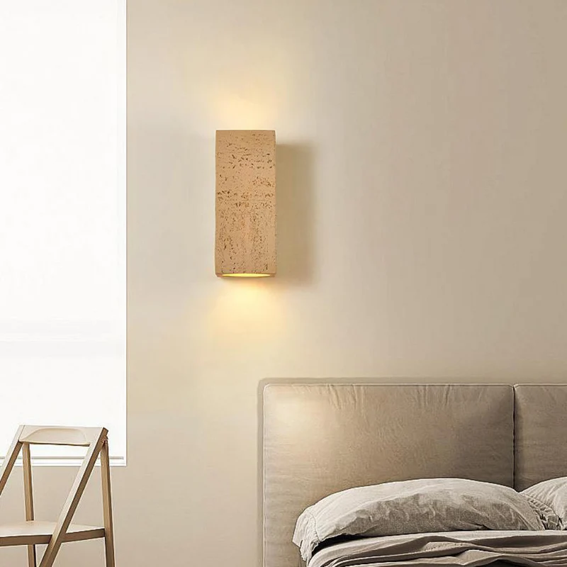 Japandi Wandlamp Travertijn Look Cement Rechthoek Warm Licht Woonkamer Slaapkamer | Sansoti