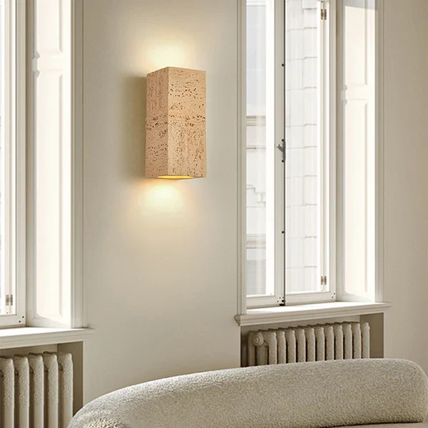 Japandi Wandlamp Travertijn Look Cement Rechthoek Warm Licht Woonkamer Slaapkamer | Sansoti