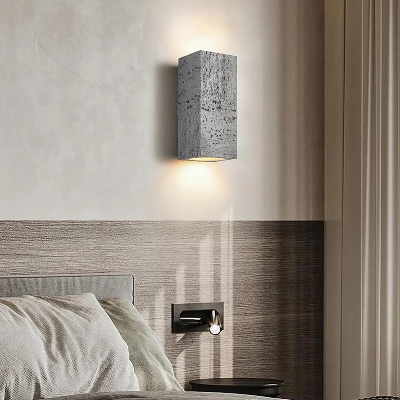 Japandi Wandlamp Travertijn Look Cement Rechthoek Warm Licht Woonkamer Slaapkamer | Sansoti