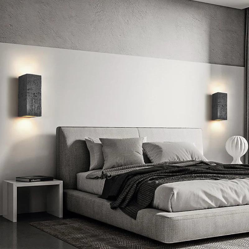Japandi Wandlamp Travertijn Look Cement Rechthoek Warm Licht Woonkamer Slaapkamer | Sansoti