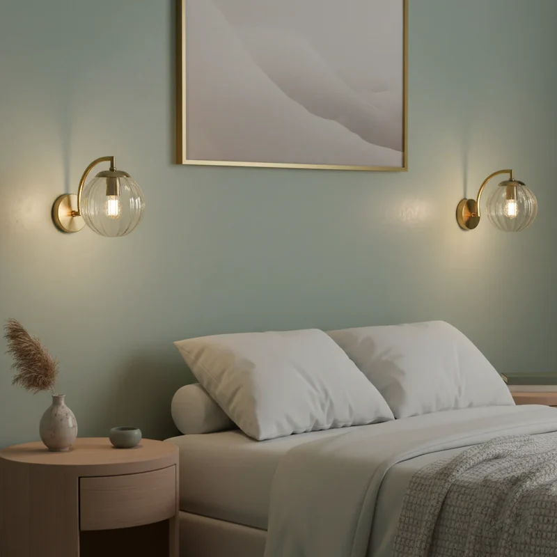 Wandlamp Bol Getint Glas Goud Metaal E14 Woonkamer Slaapkamer Hal Retro Modern | Sansoti