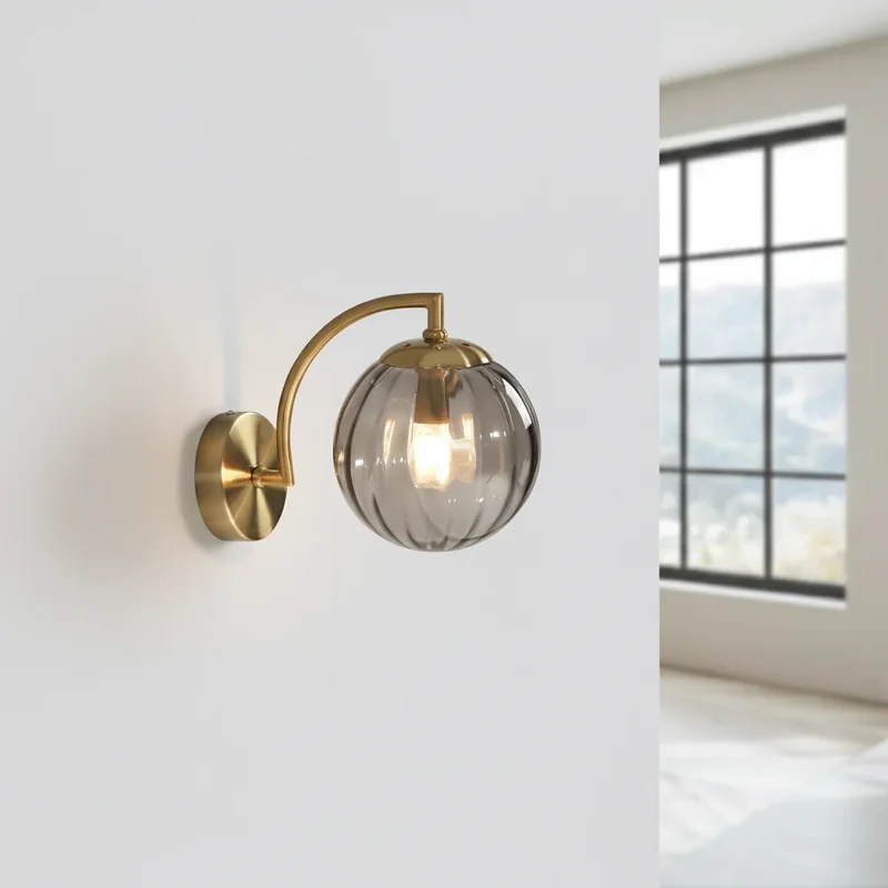 Wandlamp Bol Getint Glas Goud Metaal E14 Woonkamer Slaapkamer Hal Retro Modern | Sansoti
