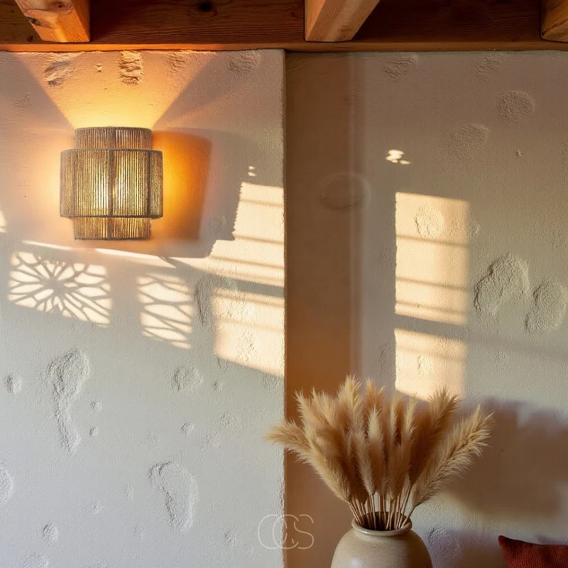 Rieten Wandlamp Boho Handgevlochten E27 Sfeervol Schaduwspel Slaapkamer Woonkamer Naturel | Sansoti