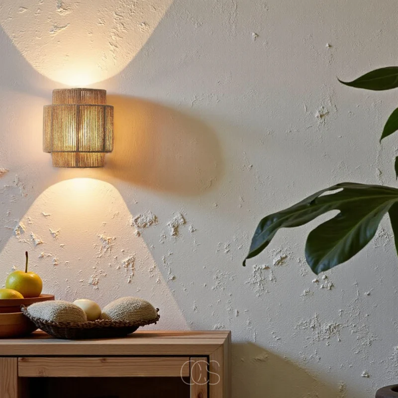 Rieten Wandlamp Boho Handgevlochten E27 Sfeervol Schaduwspel Slaapkamer Woonkamer Naturel | Sansoti