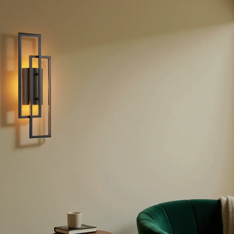 Wandlamp LED Rechthoekig Geometrisch Aluminium Zwart Warm Wit 3000K Hal Slaapkamer Modern | Sansoti