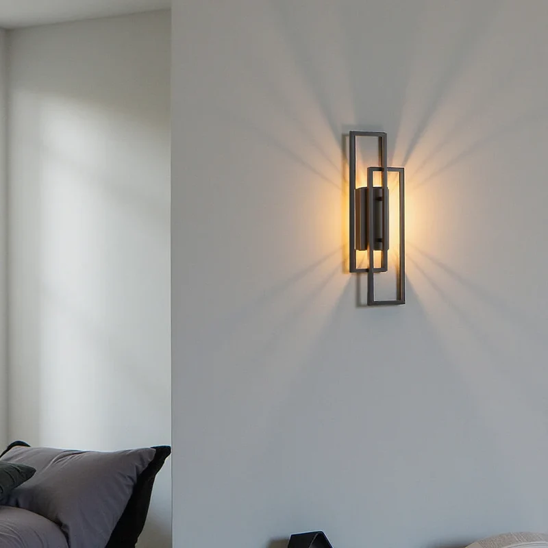Wandlamp LED Rechthoekig Geometrisch Aluminium Zwart Warm Wit 3000K Hal Slaapkamer Modern | Sansoti