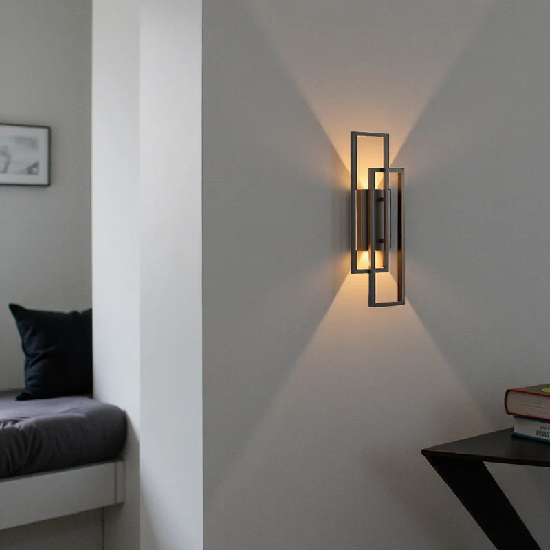 Wandlamp LED Rechthoekig Geometrisch Aluminium Zwart Warm Wit 3000K Hal Slaapkamer Modern | Sansoti