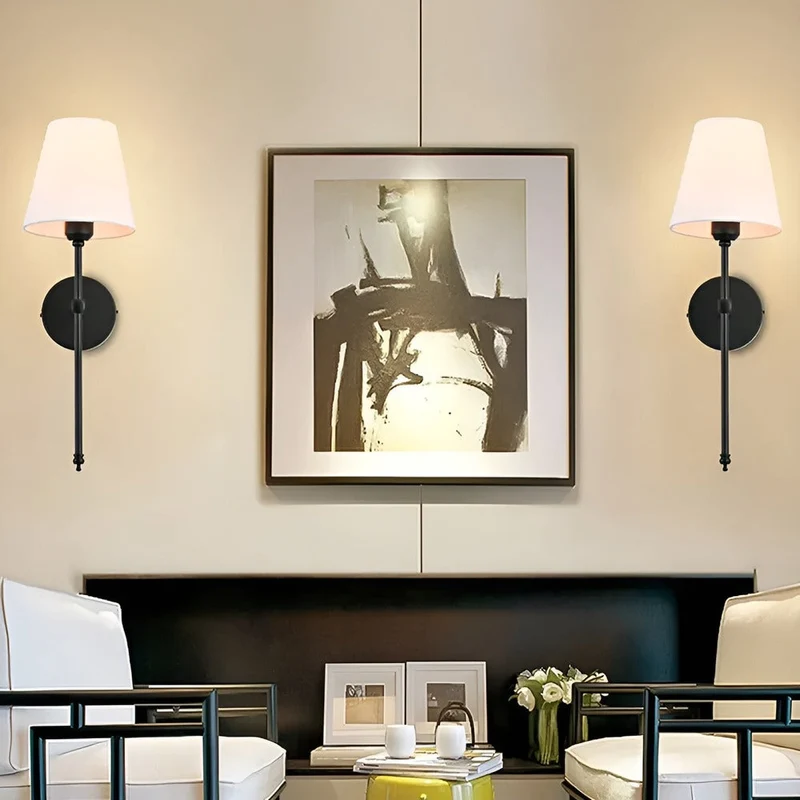 Wandlamp Set 2 Stuks Metaal Stoffen Kap 51cm Slaapkamer Hal Hotel Chique | Sansoti