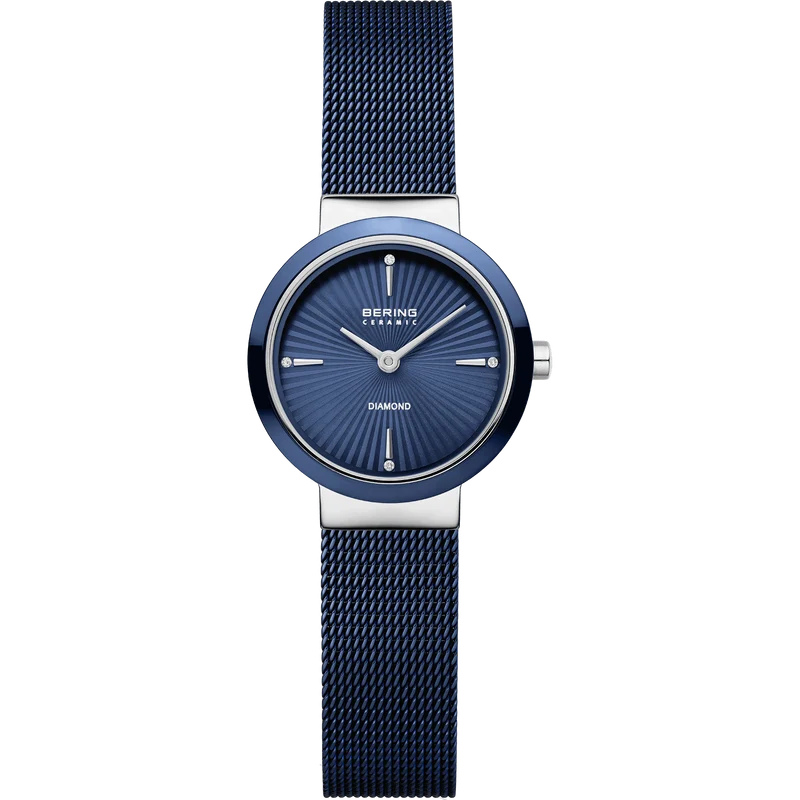 Bering Classic 10725-307 Damen Armbanduhr • Keramiklünette Blau • Milanaise-Armband