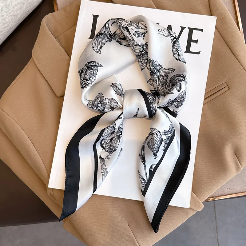 Zijden Sjaal met Ruitpatroon 70x70cm Haarband Nekdoek Voorjaar Zomer Accessoire Vierkante Sjaal Dames | Sansoti