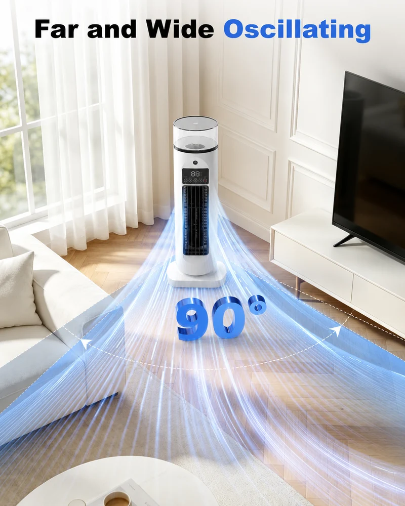 Mobiele 4-in-1 Kamerkoeler met Afstandsbediening Timer en Wielen voor Slaapkamer Kantoor Woonkamer Verkoeling | Sansoti