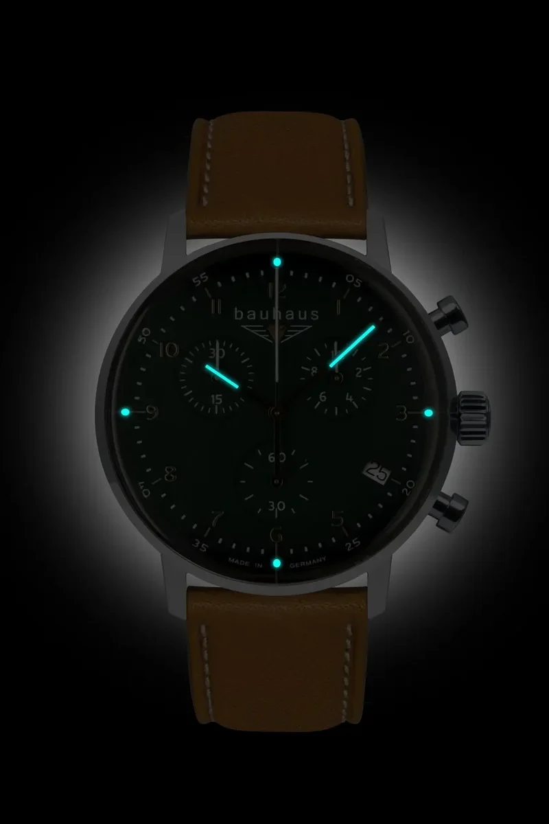 Bauhaus Dessau 2096-4 Herren Armbanduhr Grün • Schweizer Quarz-Chronograph • Mineralglas