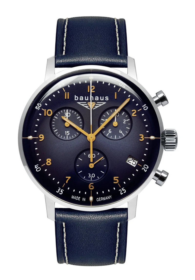 Bauhaus Dessau 2096-3 Herren Armbanduhr Blau • Schweizer Quarz-Chronograph • Made in Germany