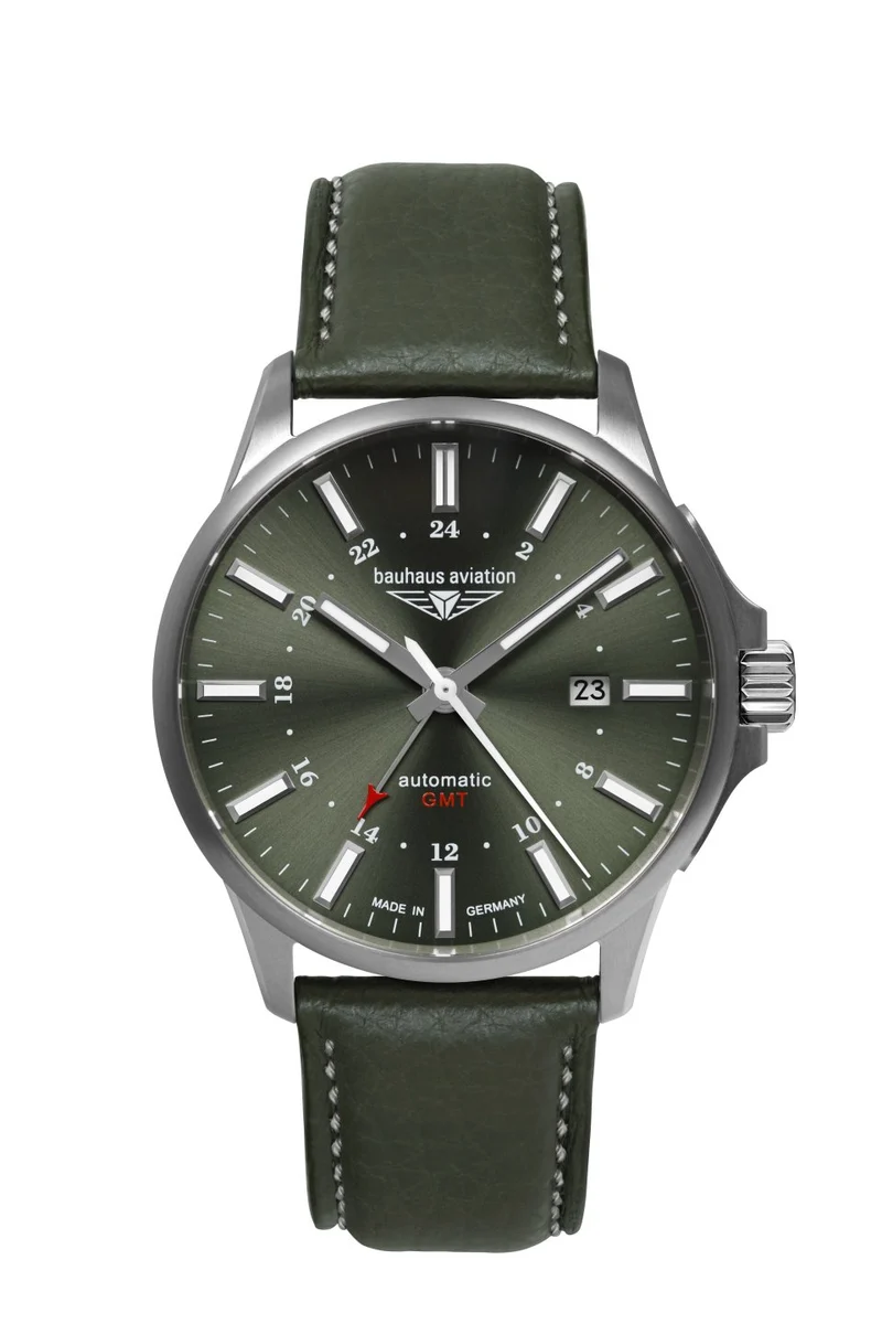 Bauhaus Aviation 2868-4 Herrenuhr Dunkelgrün • Automatik GMT • Saphirglas