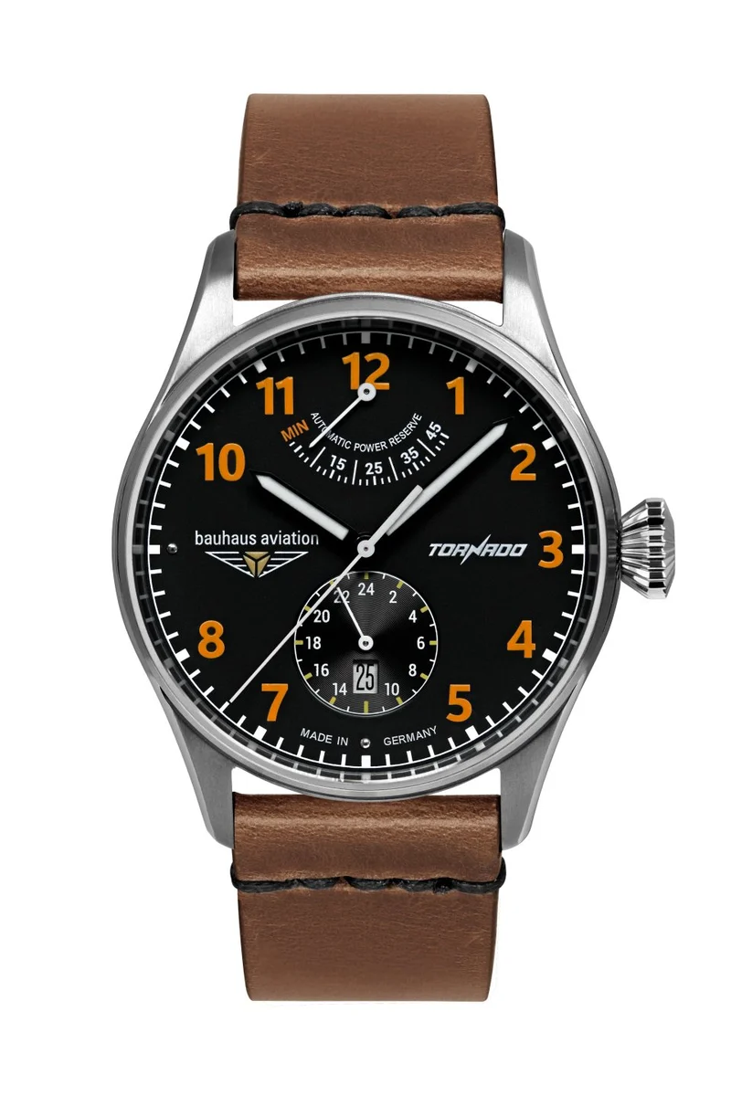 Bauhaus Aviation Tornado 2790-5 Herrenuhr Schwarz-Orange • Citizen-Miyota Automatik • Gangreserveanzeige