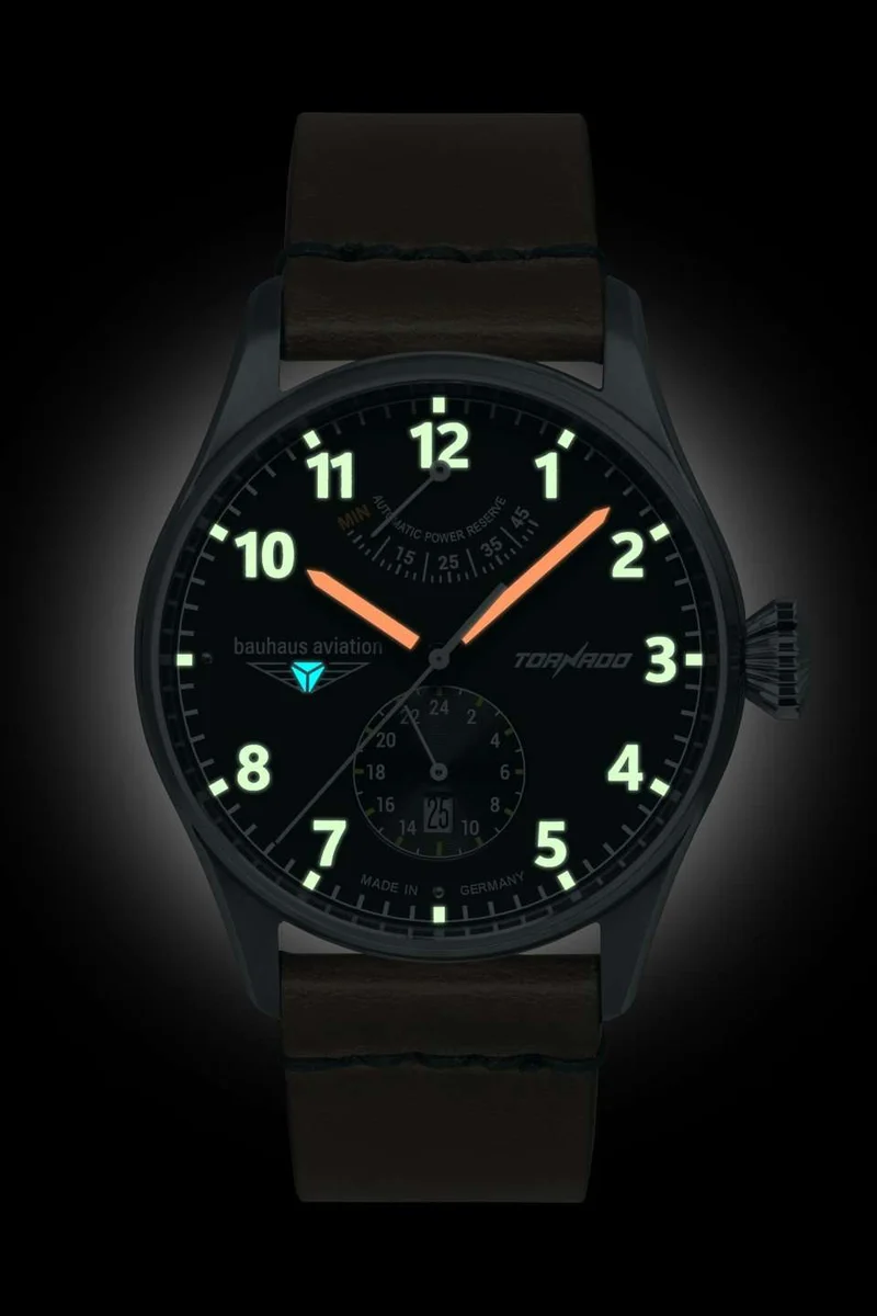 Bauhaus Aviation Tornado 2790-5 Herrenuhr Schwarz-Orange • Citizen-Miyota Automatik • Gangreserveanzeige