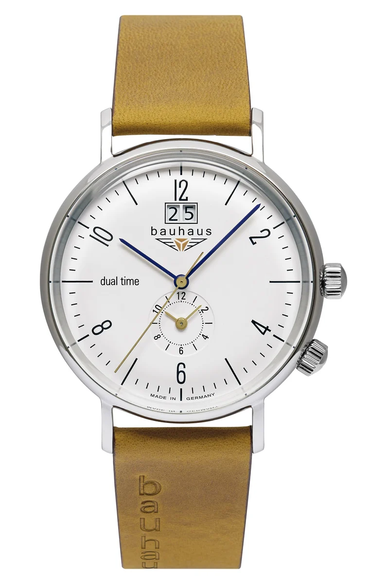 Bauhaus Pure 2144-1 Herrenuhr Cognacfarben • Dual Time Quarzwerk • Schweizer Ronda-Werk