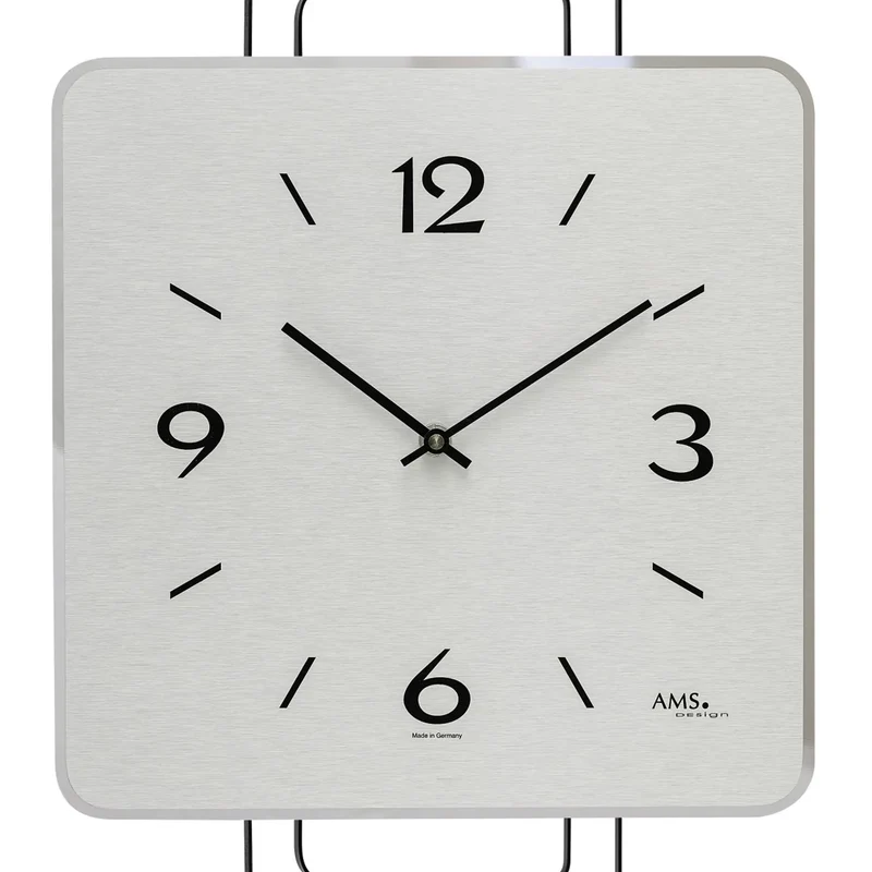 AMS W9690 Wanduhr Schwarz-Silber • Pendel-Quarzwerk • Modernes Design