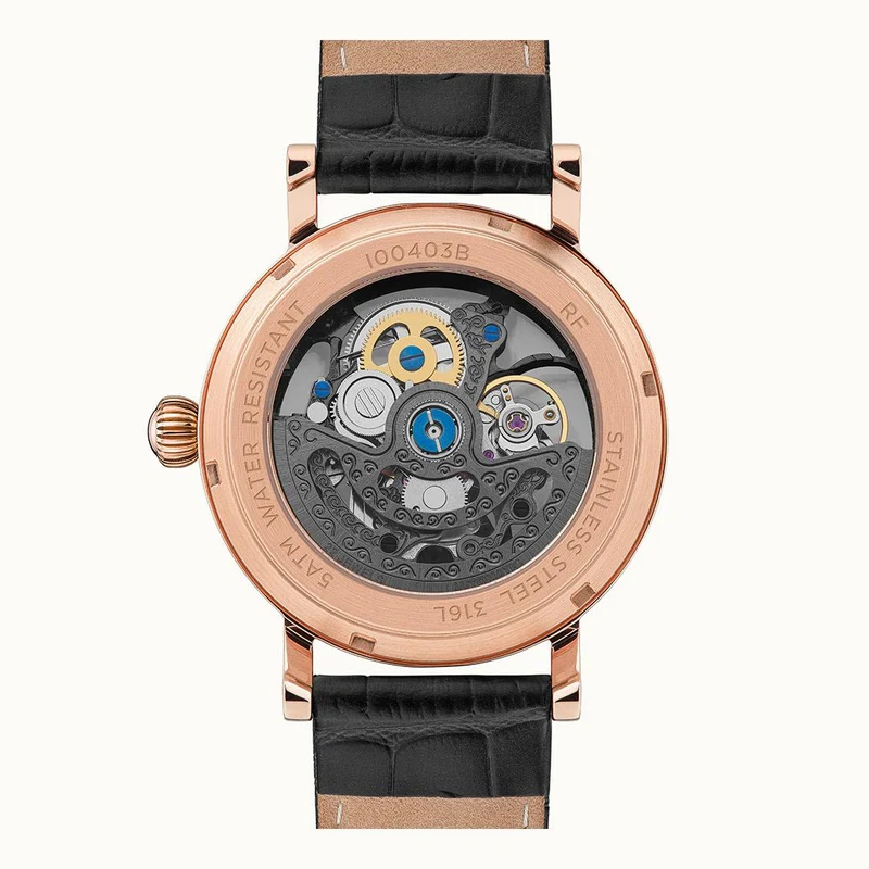 Ingersoll 1892 The Herald I00403B Herren Armbanduhr Schwarz • Skelettwerk • Roségold-Edelstahlgehäuse
