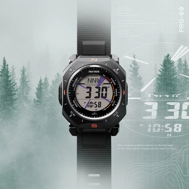 Casio Pro Trek PRG-69-1ER Herren Armbanduhr Schwarz • Solarbetrieb • Triple Sensor