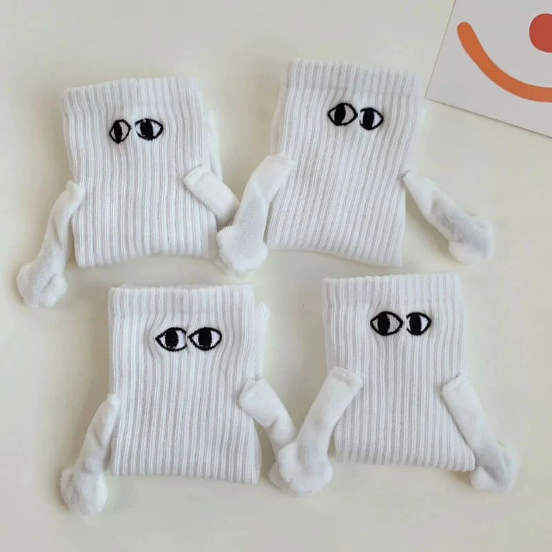 Magnetische Koppelsokken met Cartoonogen Zwart Wit Katoenmix Unisex Comfortabel Ademend Dagelijks Draagcomfort | Sansoti