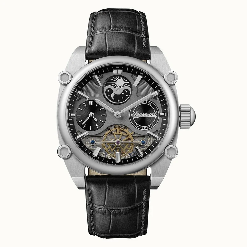 Ingersoll 1892 The Varsity I15402 Herren Armbanduhr Grau • Automatikwerk • Skelett-Zifferblatt mit Mond-/Sonnenphase