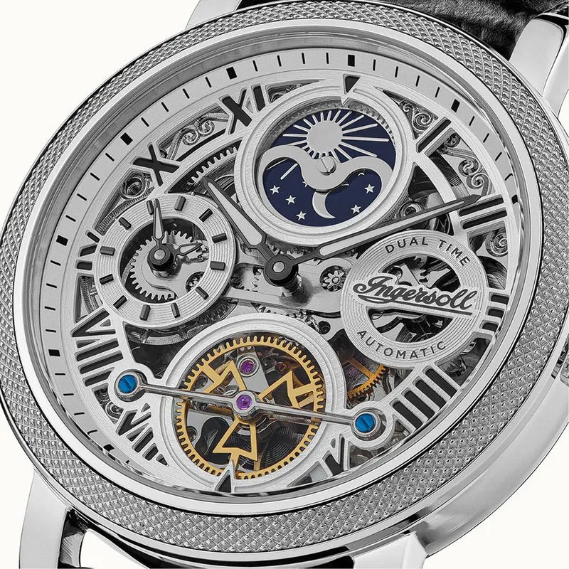 Ingersoll 1892 The Row I12401 Herren Armbanduhr Schwarz • Skelett-Automatikwerk • Mondphasenanzeige