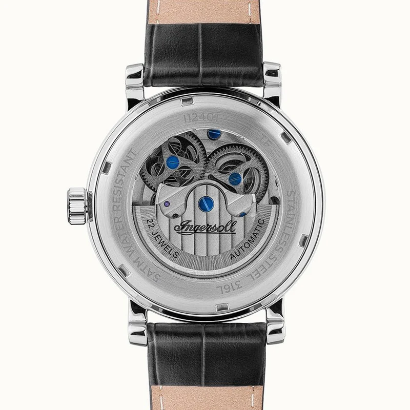 Ingersoll 1892 The Row I12401 Herren Armbanduhr Schwarz • Skelett-Automatikwerk • Mondphasenanzeige