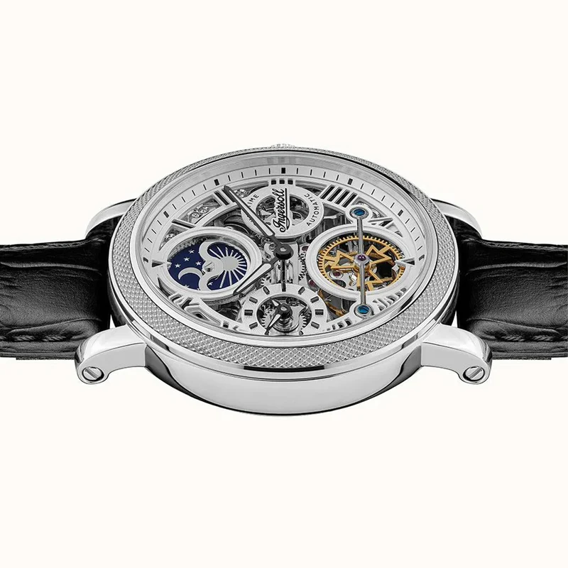 Ingersoll 1892 The Row I12401 Herren Armbanduhr Schwarz • Skelett-Automatikwerk • Mondphasenanzeige
